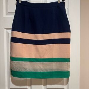 Harlan Woman Chic Striped Pencil Skirt in Navy, Peach, and Green Size Large